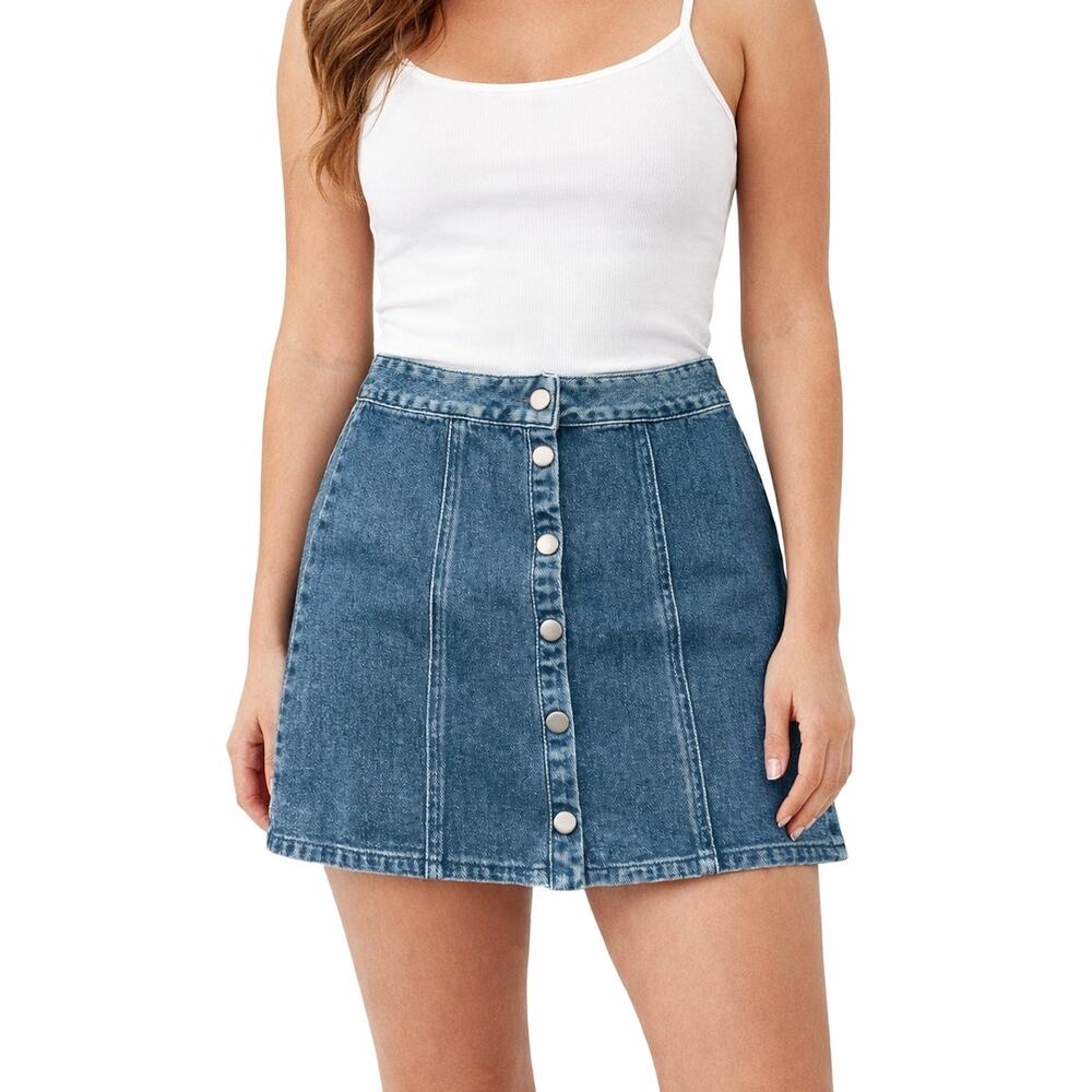 Brandy Melville Button Front Denim Mini Skirt Jean Skirt Size 27